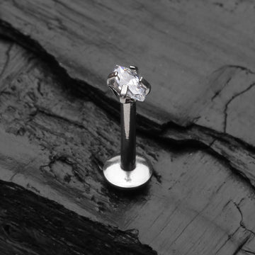 Detail View 1 of Marquise Sparkle Prong Set Gem Top Internally Threaded Steel Labret-Clear Gem